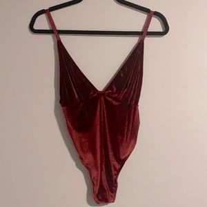 Red velvet thong bodysuit
